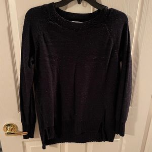 Navy blue and red speckled sweater